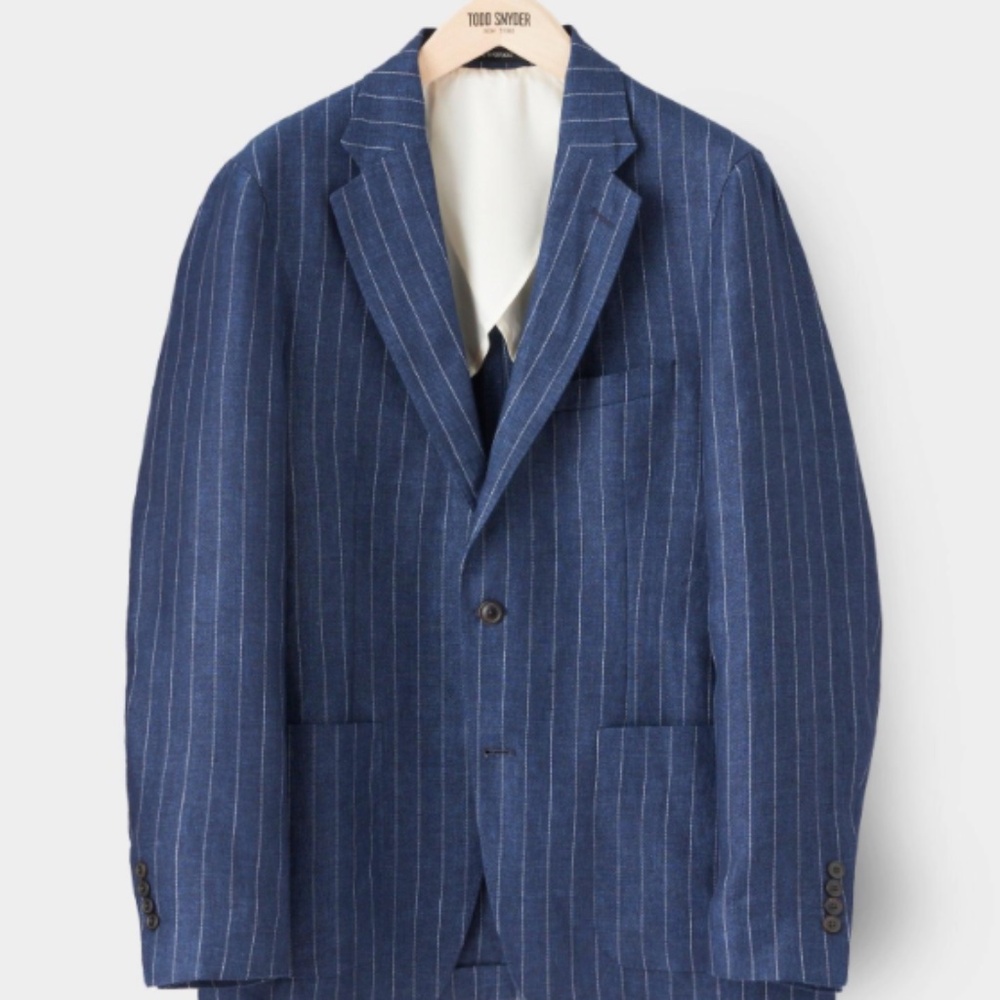 Todd Snyder Italian Linen Madison Suit Jacket – Navy Pinstripe – 42R